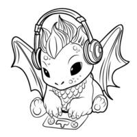 Cute dragon pilot.Simple line illustration for coloring.Dragon year 2024 coloring page vector