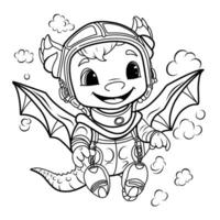 Cute dragon pilot.Simple line illustration for coloring.Dragon year 2024 coloring page vector