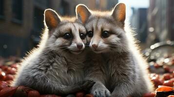 photo of heart-melting two Lemurs with an emphasis on expression of love. Generative AI