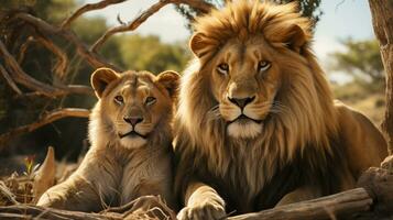 photo of heart-melting two Lions with an emphasis on expression of love. Generative AI