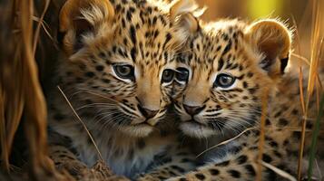 foto de conmovedor dos leopardos con un énfasis en expresión de amor. generativo ai