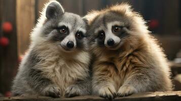 photo of heart-melting two Lemurs with an emphasis on expression of love. Generative AI