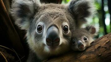 photo of heart-melting two Koalas with an emphasis on expression of love. Generative AI