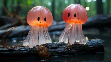 photo of heart-melting two Jellyfish with an emphasis on expression of love. Generative AI