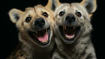 photo of heart-melting two Hyenas with an emphasis on expression of love. Generative AI