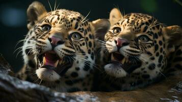 photo of heart-melting two Jaguars with an emphasis on expression of love. Generative AI