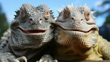 photo of heart-melting two Iguanas with an emphasis on expression of love. Generative AI