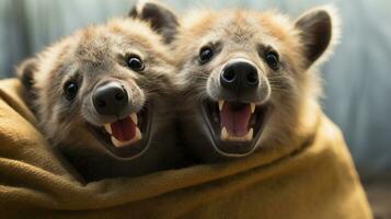 photo of heart-melting two Hyenas with an emphasis on expression of love. Generative AI