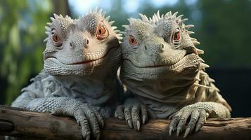 foto de conmovedor dos iguanas con un énfasis en expresión de amor. generativo ai