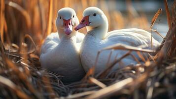 photo of heart-melting two Gooses with an emphasis on expression of love. Generative AI