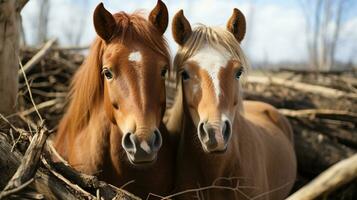 foto de conmovedor dos caballos con un énfasis en expresión de amor. generativo ai