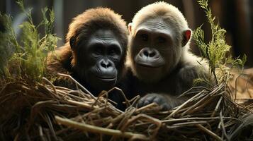 photo of heart-melting two Gorillas with an emphasis on expression of love. Generative AI