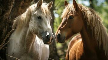 foto de conmovedor dos caballos con un énfasis en expresión de amor. generativo ai