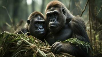 photo of heart-melting two Gorillas with an emphasis on expression of love. Generative AI