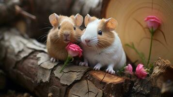 photo of heart-melting two Guinea Pigs with an emphasis on expression of love. Generative AI