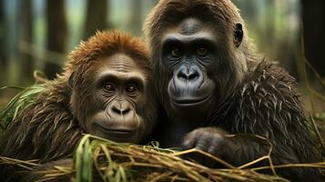 photo of heart-melting two Gorillas with an emphasis on expression of love. Generative AI