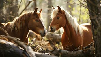 foto de conmovedor dos caballos con un énfasis en expresión de amor. generativo ai