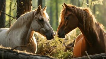 foto de conmovedor dos caballos con un énfasis en expresión de amor. generativo ai