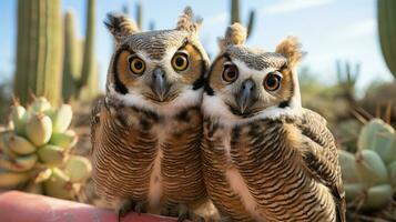 photo of heart-melting two Great Horned Owls with an emphasis on expression of love. Generative AI