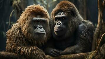 photo of heart-melting two Gorillas with an emphasis on expression of love. Generative AI