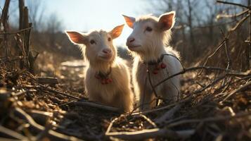 photo of heart-melting two Goats with an emphasis on expression of love. Generative AI