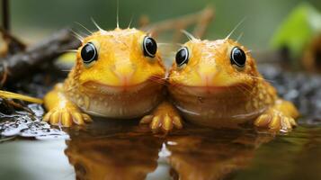 photo of heart-melting two Frogs with an emphasis on expression of love. Generative AI