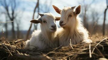 photo of heart-melting two Goats with an emphasis on expression of love. Generative AI