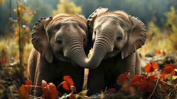 photo of heart-melting two Elephants with an emphasis on expression of love. Generative AI