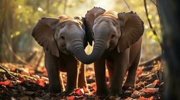 photo of heart-melting two Elephants with an emphasis on expression of love. Generative AI