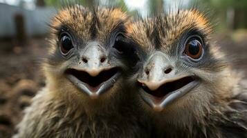 photo of heart-melting two Emus with an emphasis on expression of love. Generative AI