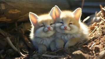 photo of heart-melting two Fennec Foxs with an emphasis on expression of love. Generative AI