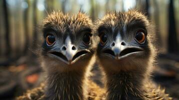 photo of heart-melting two Emus with an emphasis on expression of love. Generative AI