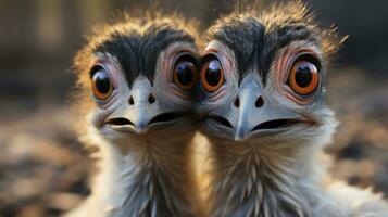 photo of heart-melting two Emus with an emphasis on expression of love. Generative AI