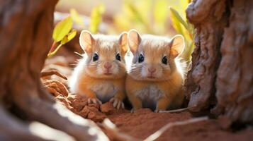 photo of heart-melting two Desert Kangaroo Rats with an emphasis on expression of love. Generative AI