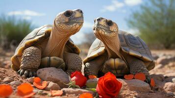 photo of heart-melting two Desert Tortoises with an emphasis on expression of love. Generative AI