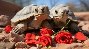 photo of heart-melting two Desert Tortoises with an emphasis on expression of love. Generative AI