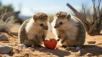 photo of heart-melting two Desert Hedgehogs with an emphasis on expression of love. Generative AI