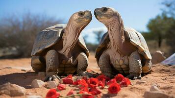 photo of heart-melting two Desert Tortoises with an emphasis on expression of love. Generative AI