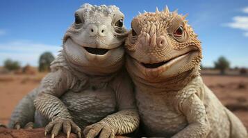 photo of heart-melting two Desert Iguanas with an emphasis on expression of love. Generative AI
