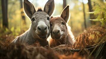 foto de conmovedor dos burros con un énfasis en expresión de amor. generativo ai