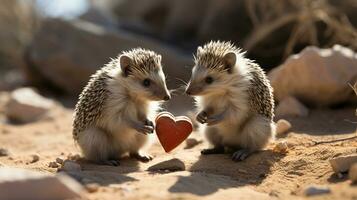 photo of heart-melting two Desert Hedgehogs with an emphasis on expression of love. Generative AI