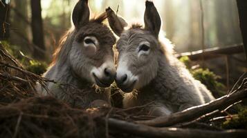 foto de conmovedor dos burros con un énfasis en expresión de amor. generativo ai