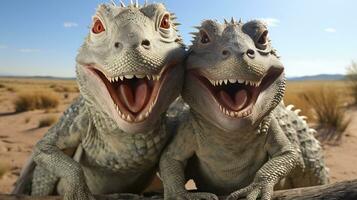 photo of heart-melting two Desert Iguanas with an emphasis on expression of love. Generative AI