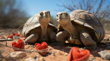 photo of heart-melting two Desert Tortoises with an emphasis on expression of love. Generative AI