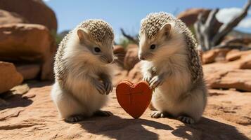 photo of heart-melting two Desert Hedgehogs with an emphasis on expression of love. Generative AI