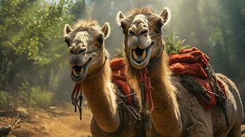 photo of heart-melting two Camels with an emphasis on expression of love. Generative AI