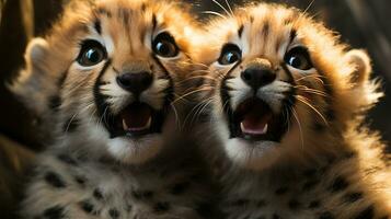 photo of heart-melting two Cheetahs with an emphasis on expression of love. Generative AI