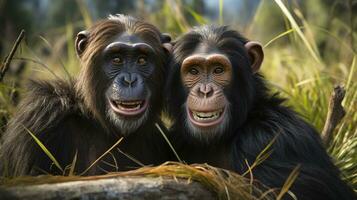 photo of heart-melting two Chimpanzees with an emphasis on expression of love. Generative AI