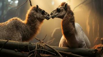 foto de conmovedor dos camellos con un énfasis en expresión de amor. generativo ai