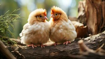 photo of heart-melting two Chickens with an emphasis on expression of love. Generative AI